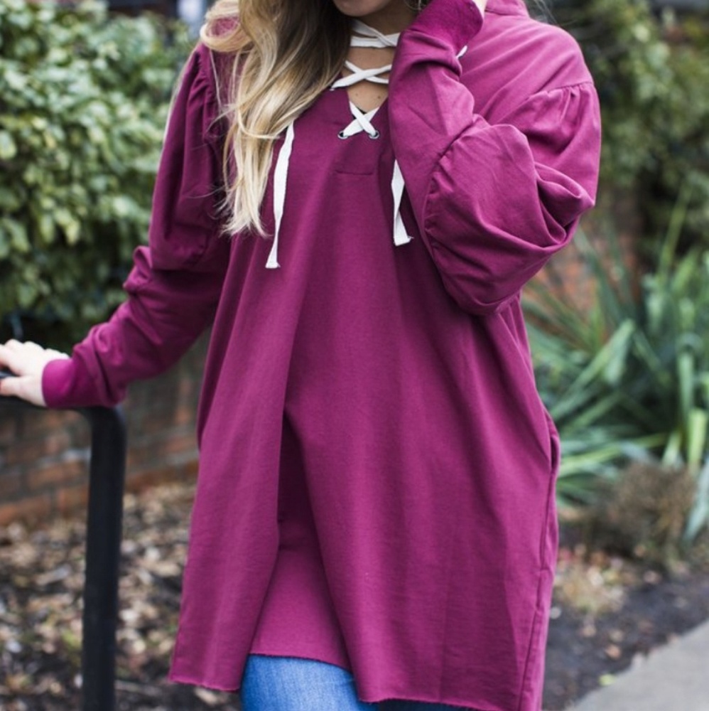 NWT Wine Lace Up Sweatshirt Tunic